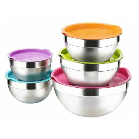 Миска 5,2 л. d=28 см. h=13 см. полусферическая, нерж. с синей крышкой п/п MGsteel /1/