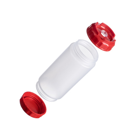 Емкость для соуса  500 мл. d=70 мм. h=166 мм. с 2 крышками, с силик. носик. широкая прозрачная, крышки красные GP /1/96/ ВДОХНОВЕНИЕ