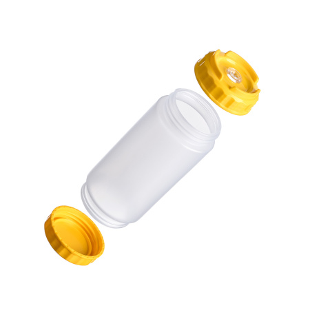 Емкость для соуса  500 мл. d=70 мм. h=166 мм. с 2 крышками, с силик. носик. широкая прозрачная, крышки желтые GP /1/96/ ВДОХНОВЕНИЕ